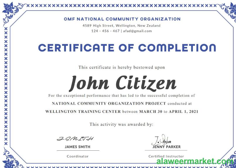 USA Completion certificate template in Word and PDF format, version 3
